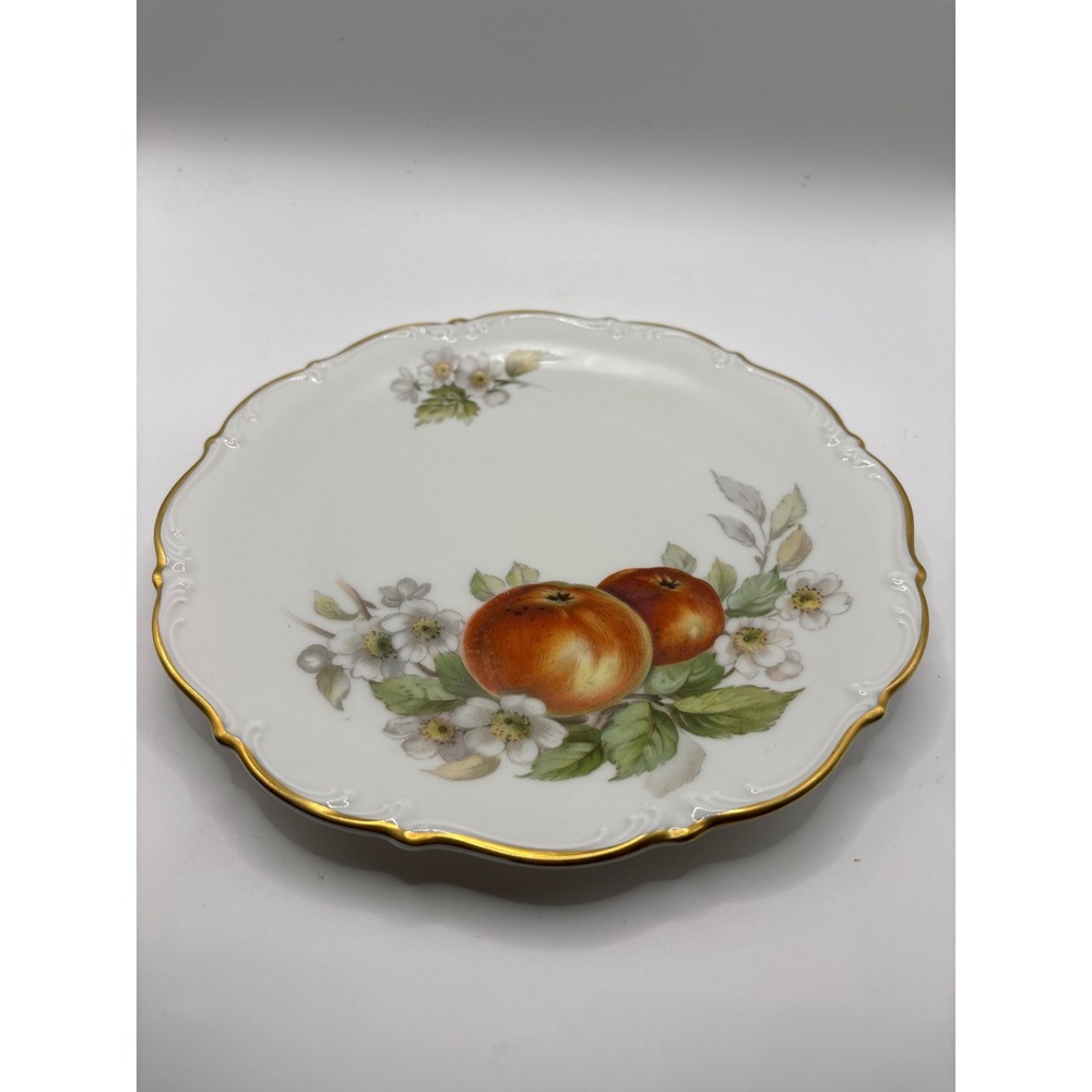 Tirschenreuth Bavaria Pasco 3746 Plate Apple Blossom Scalloped Gold Trim Germany